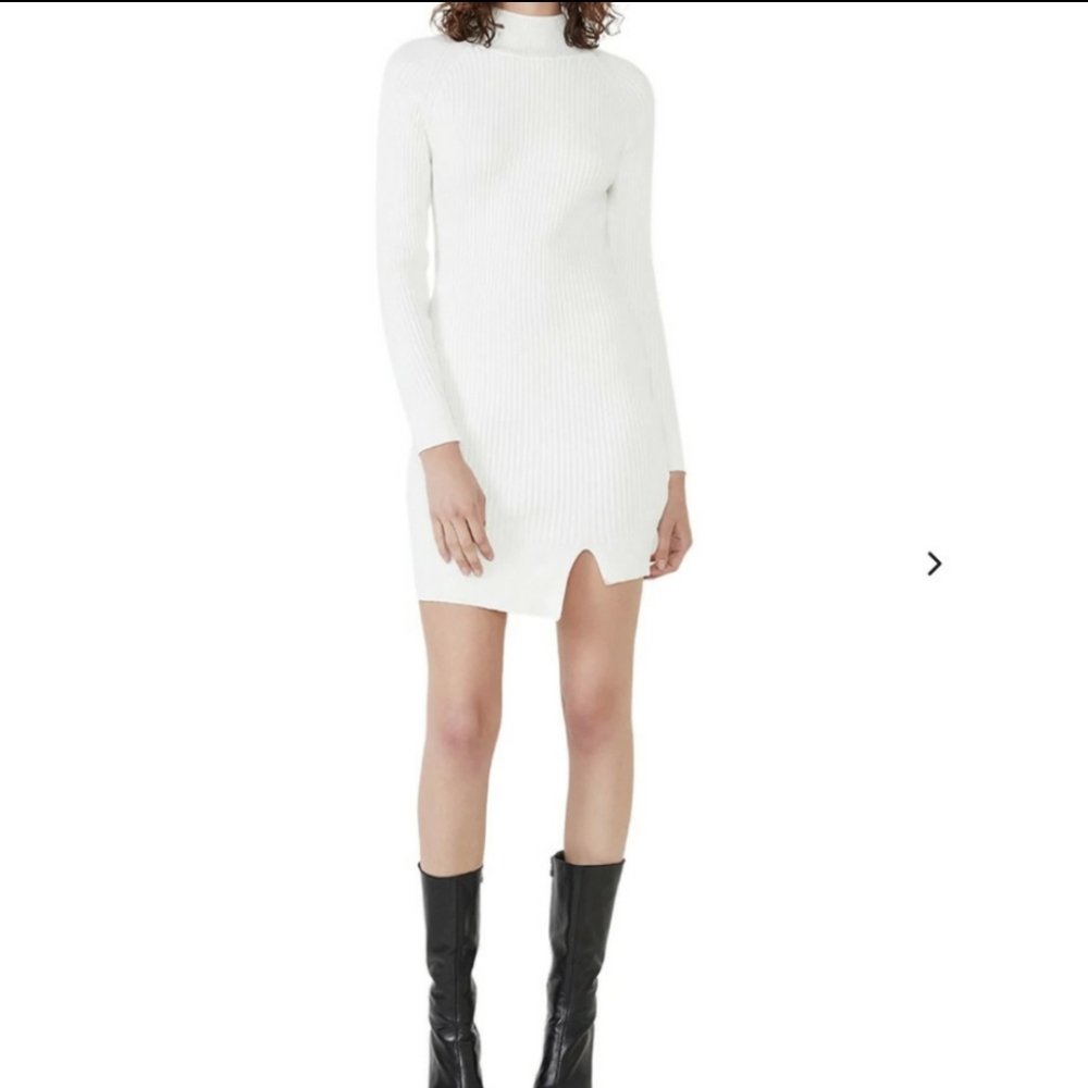 SALE ❤  Bardot Ivory Mini Ribbed Mockneck Bodycon Long Sleeve Dress - Picture 13 of 15